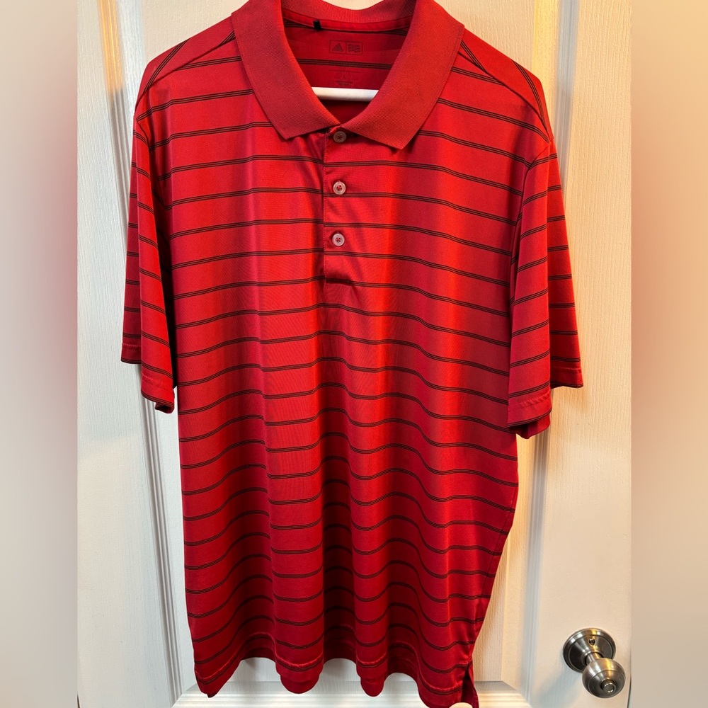ADIDAS Men's Pullover Golf Polo Shirt Athletic Red Polyester Size Large Collared